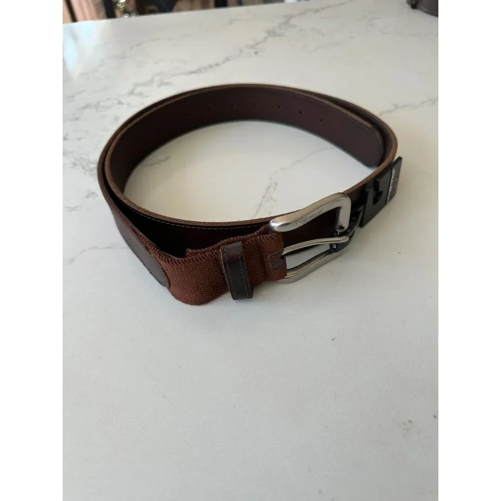 NWT Eddie Bauer Men's Rugged Leather Belt with Stretch Tab Tan Size XL